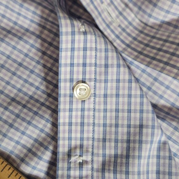 CHARLES TYRWHITT Sz 17.5-35 Dress Shirt NON-IRON Blue Purple Check French Cuffs - Picture 4 of 6